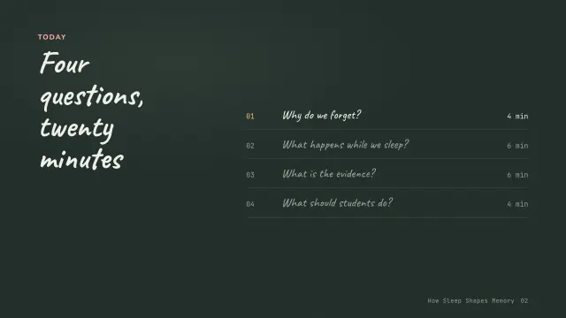 Chalk theme: Agenda — four questions