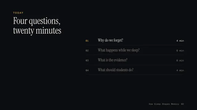 Nocturne theme: Agenda — four questions